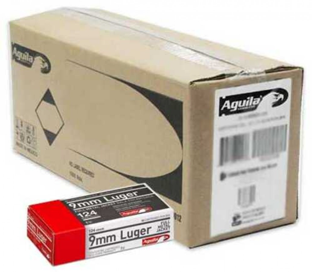 1000 Round Case Aguila 9MM, 124 Grain, Full Metal Jacket, Brass Cased ...