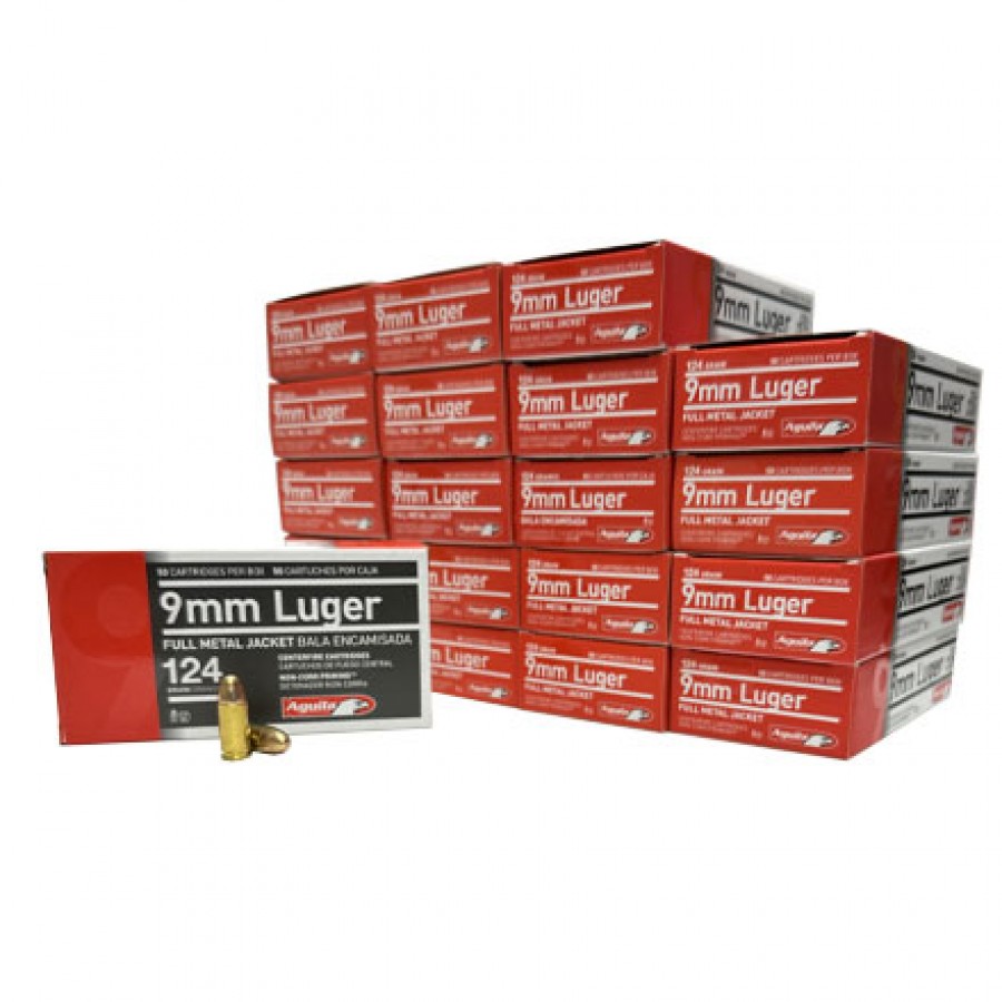 1000 Round Case Aguila 9MM, 124 Grain, Full Metal Jacket, Brass Cased ...