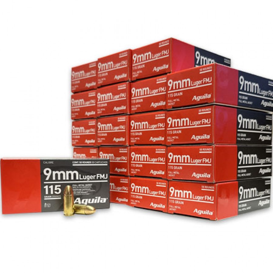 1000 Round Case Aguila, 9MM, 115 Grain, Full Metal Jacket, Brass Cased ...